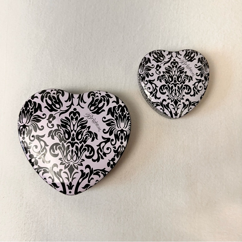 Brighton Set 2 Jewelry Trinket BoxCollectibles Heart Shaped Metal Black White